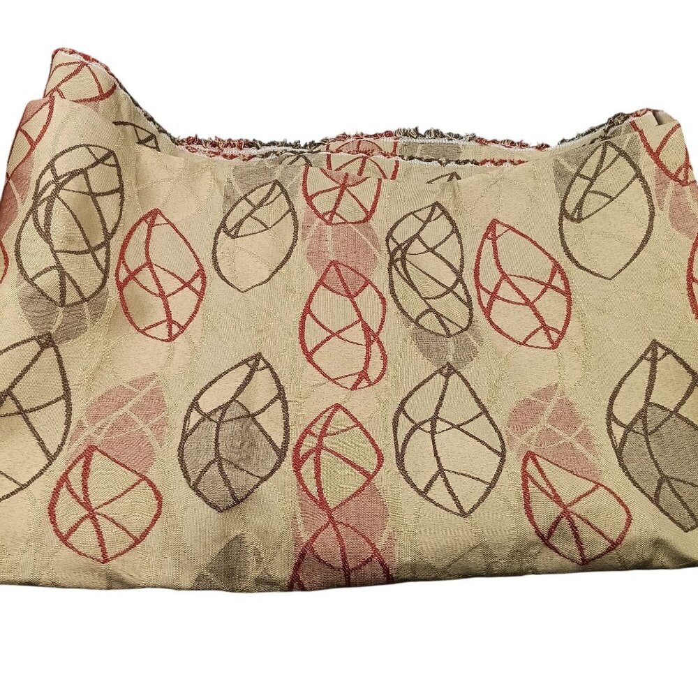 Vintage Leaf-Patterned Upholstery Fabric in Red & Brown 50" x 56"